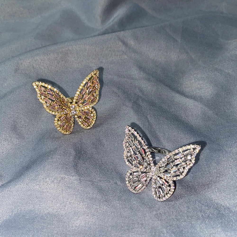 Large Crystal Butterfly Ring